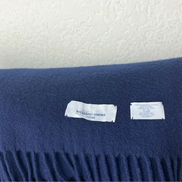 Williams Sonoma European Cashmere Throw Blanket Fringe Navy Blue 50 in x 65 in - Picture 2 of 6